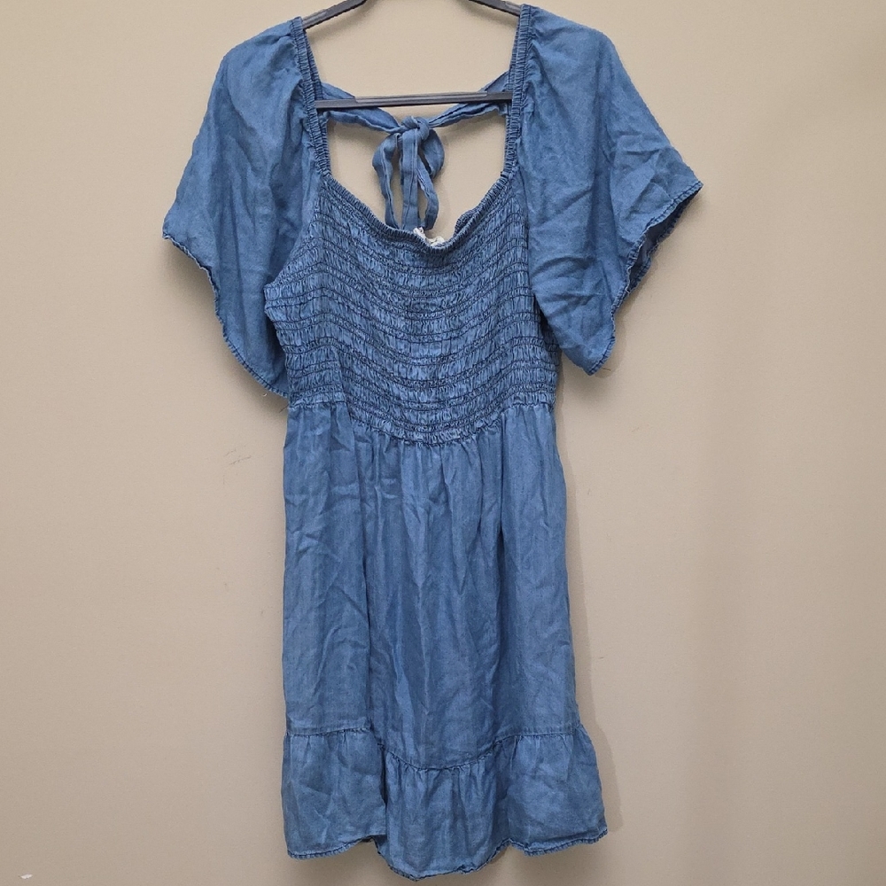 Sweet Wanderer Blue Smocked Tie Back Midi Dress - Picture 1 of 7